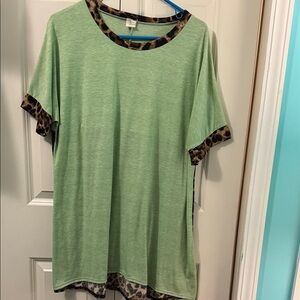 Green Leopard Trim Women's Top
